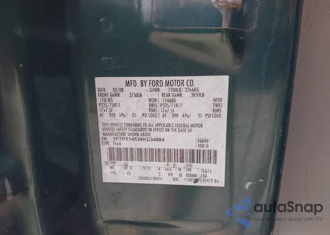 2008 Ford F-150 Xl from USA, damaged, VIN 1FTPX14538KD34884